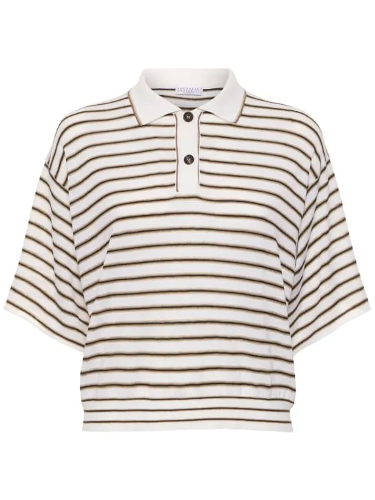 Brunello Cucinelli   Wool knit short sleeve polo sweater 