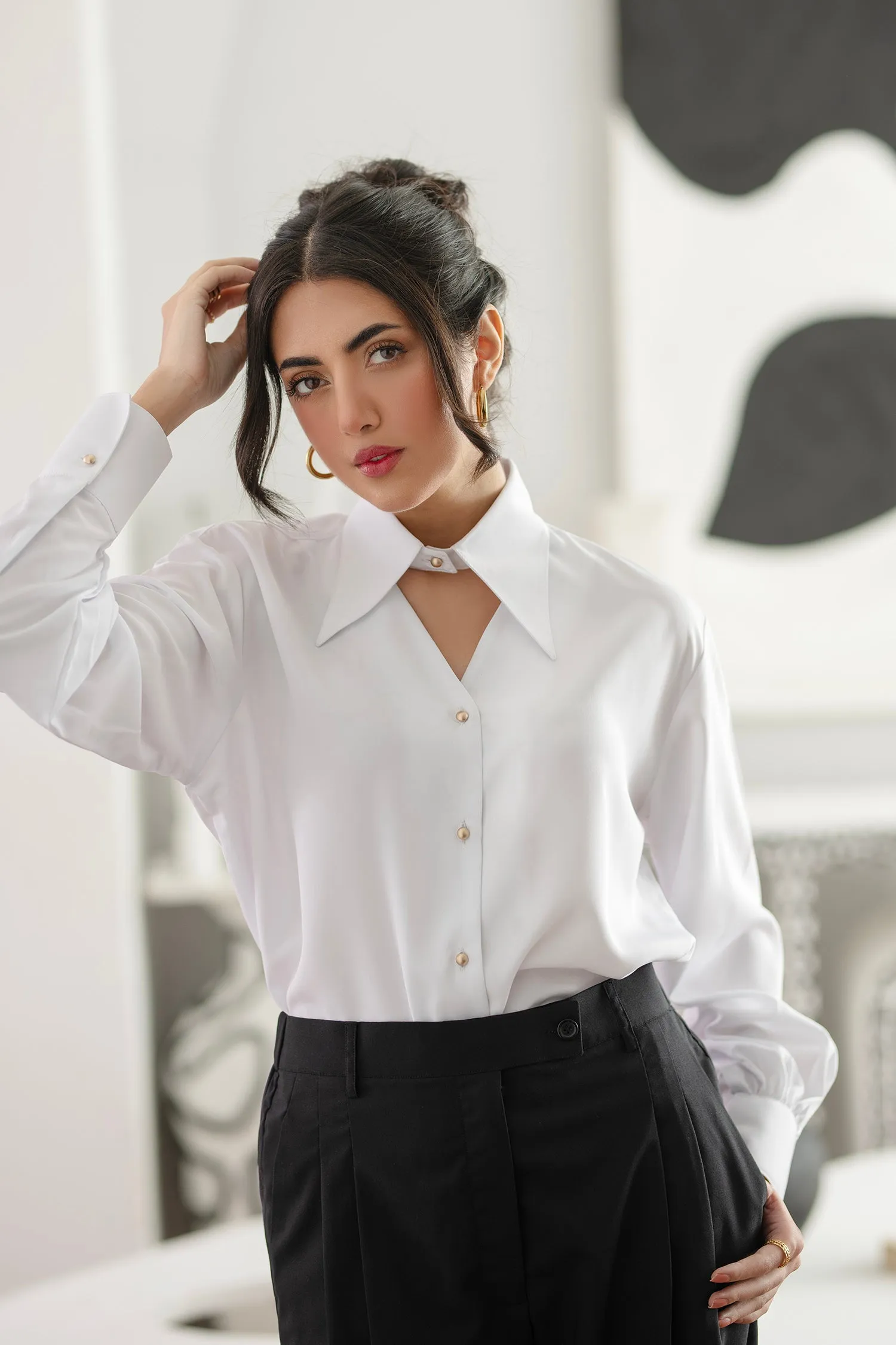 Collar Cut Out Blouse