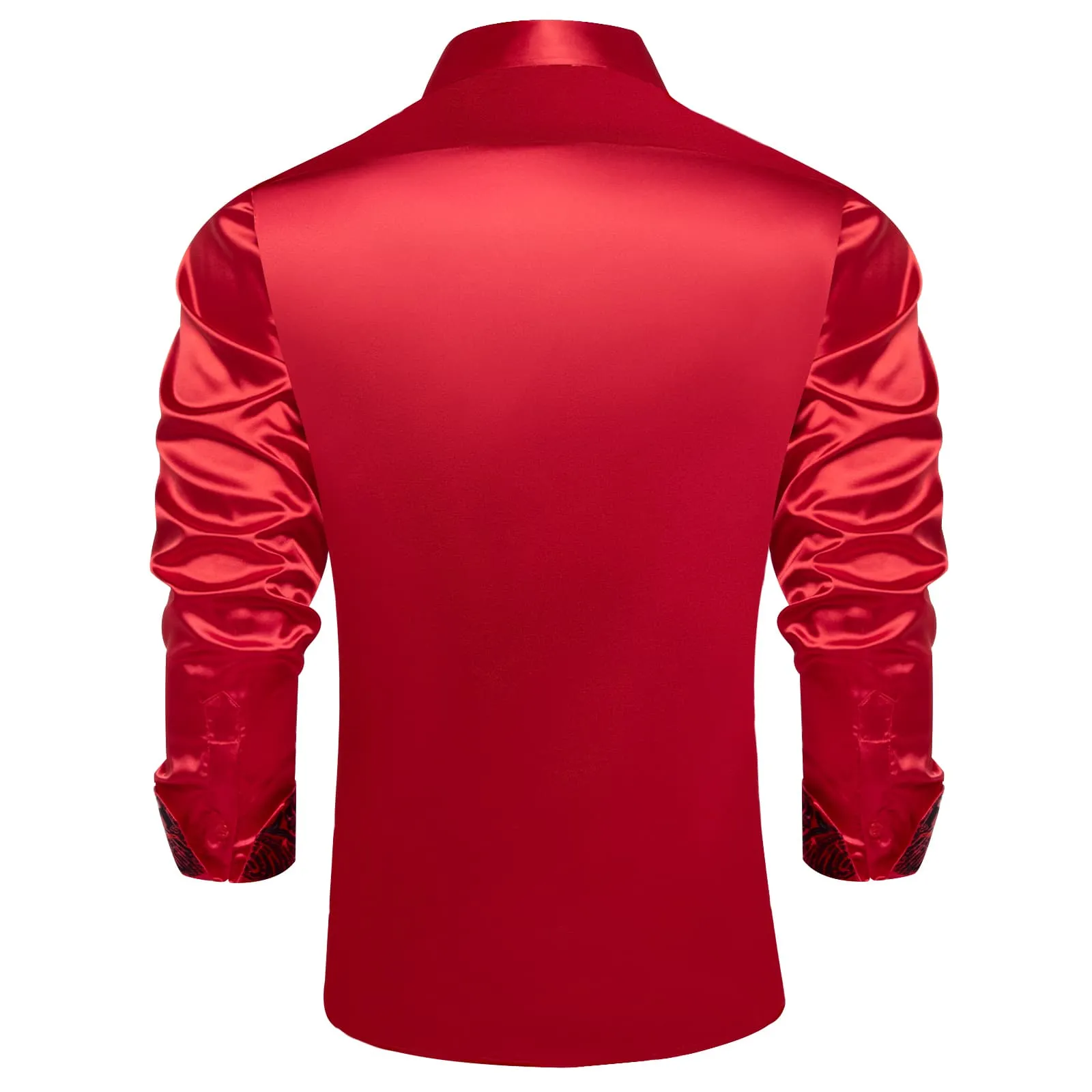 DiBanGu Collar Shirt Radical Red Satin Solid Button Down Shirt for Mens Formal