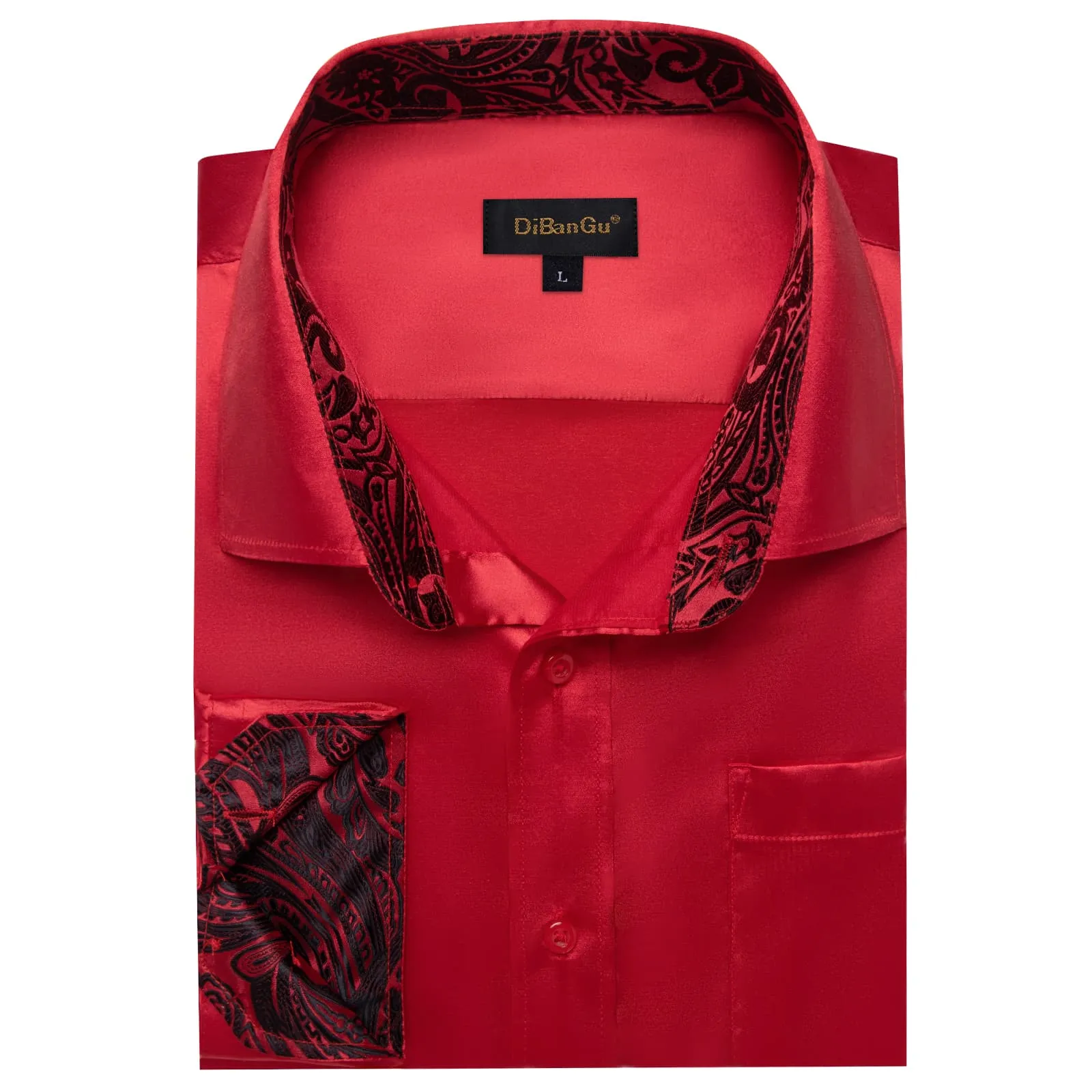 DiBanGu Collar Shirt Radical Red Satin Solid Button Down Shirt for Mens Formal