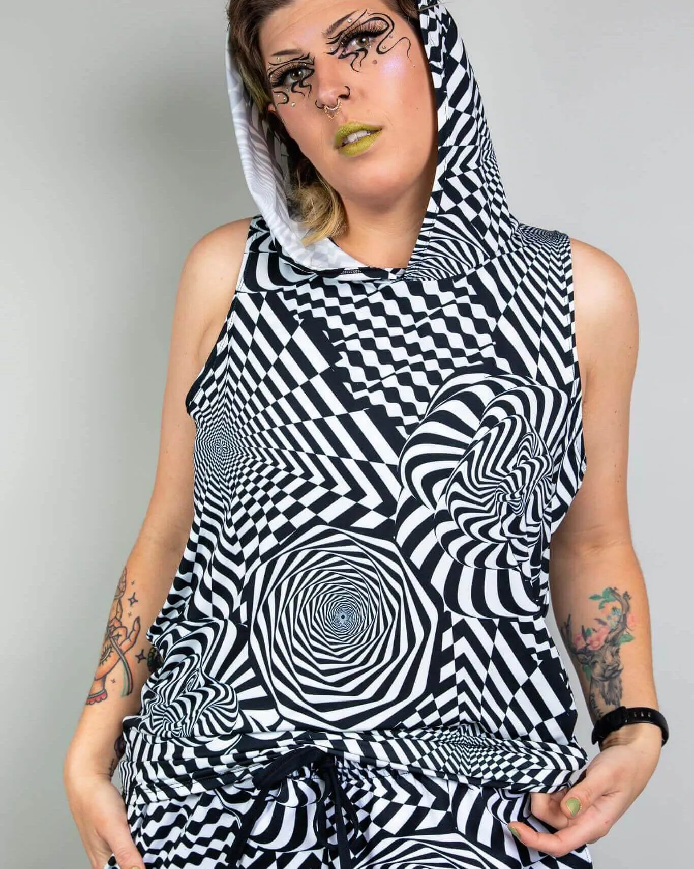 Distortion Tank Top with Hood