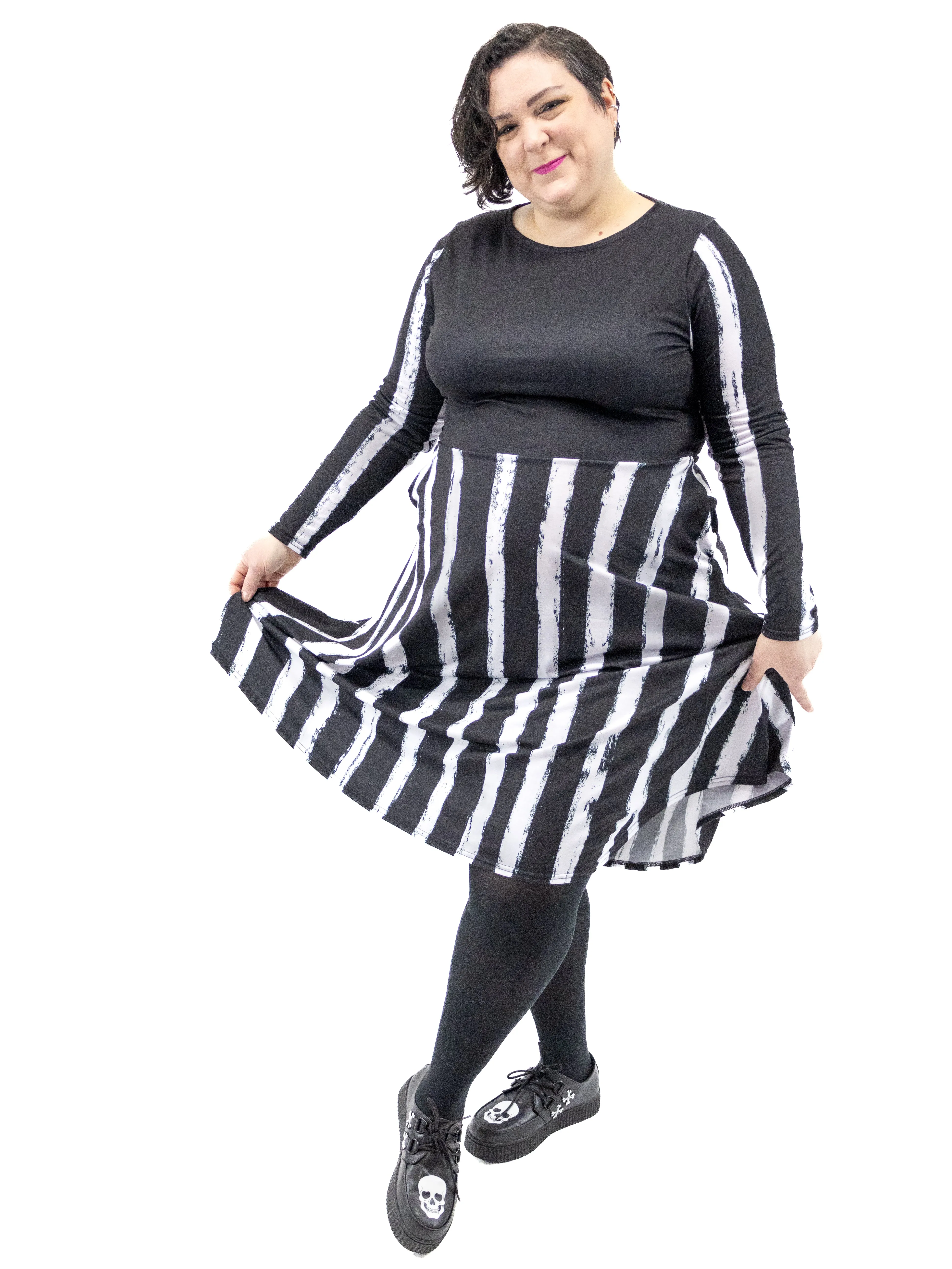 Distressed Stripes Long Sleeve Midi Dress