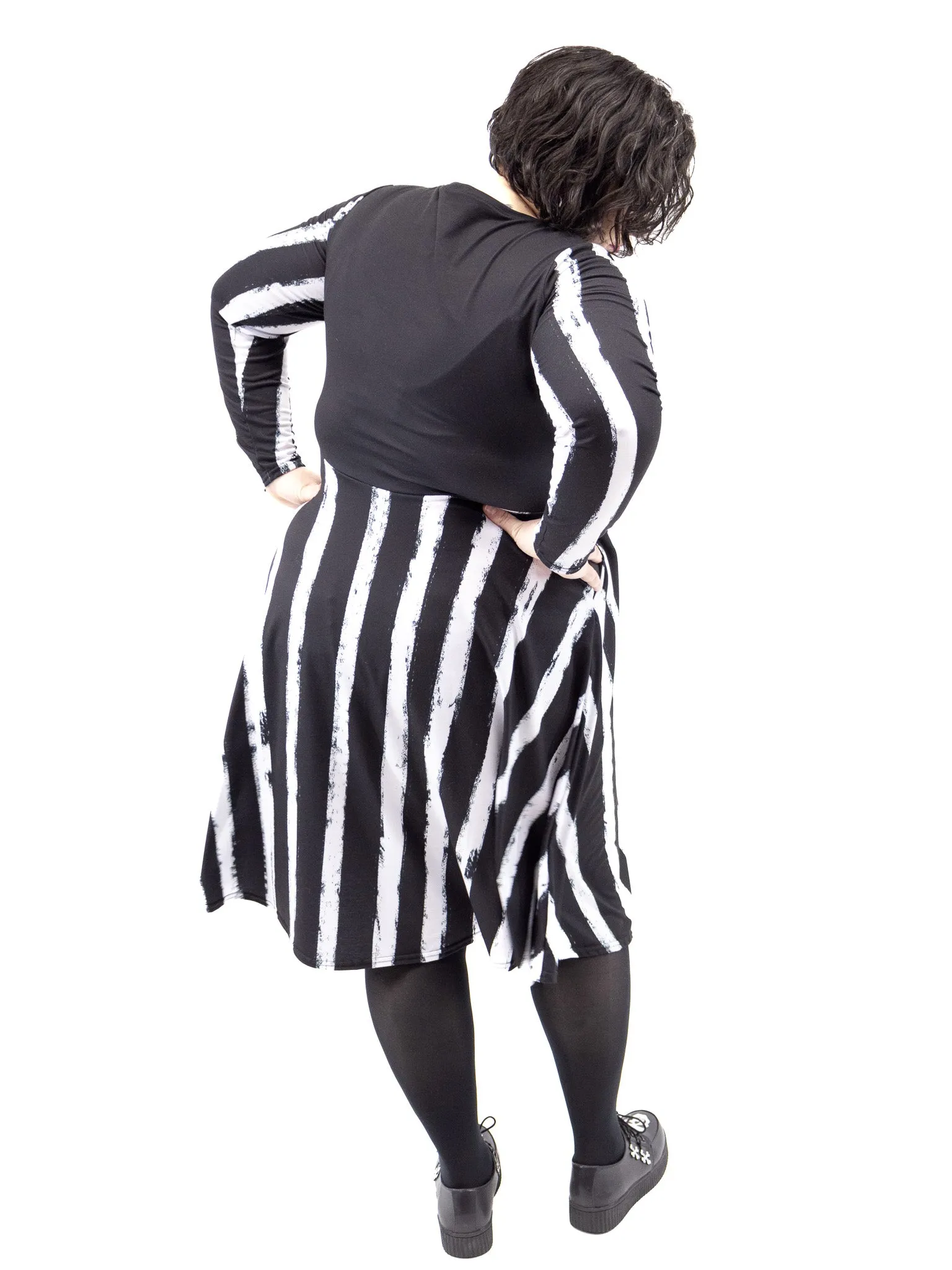 Distressed Stripes Long Sleeve Midi Dress