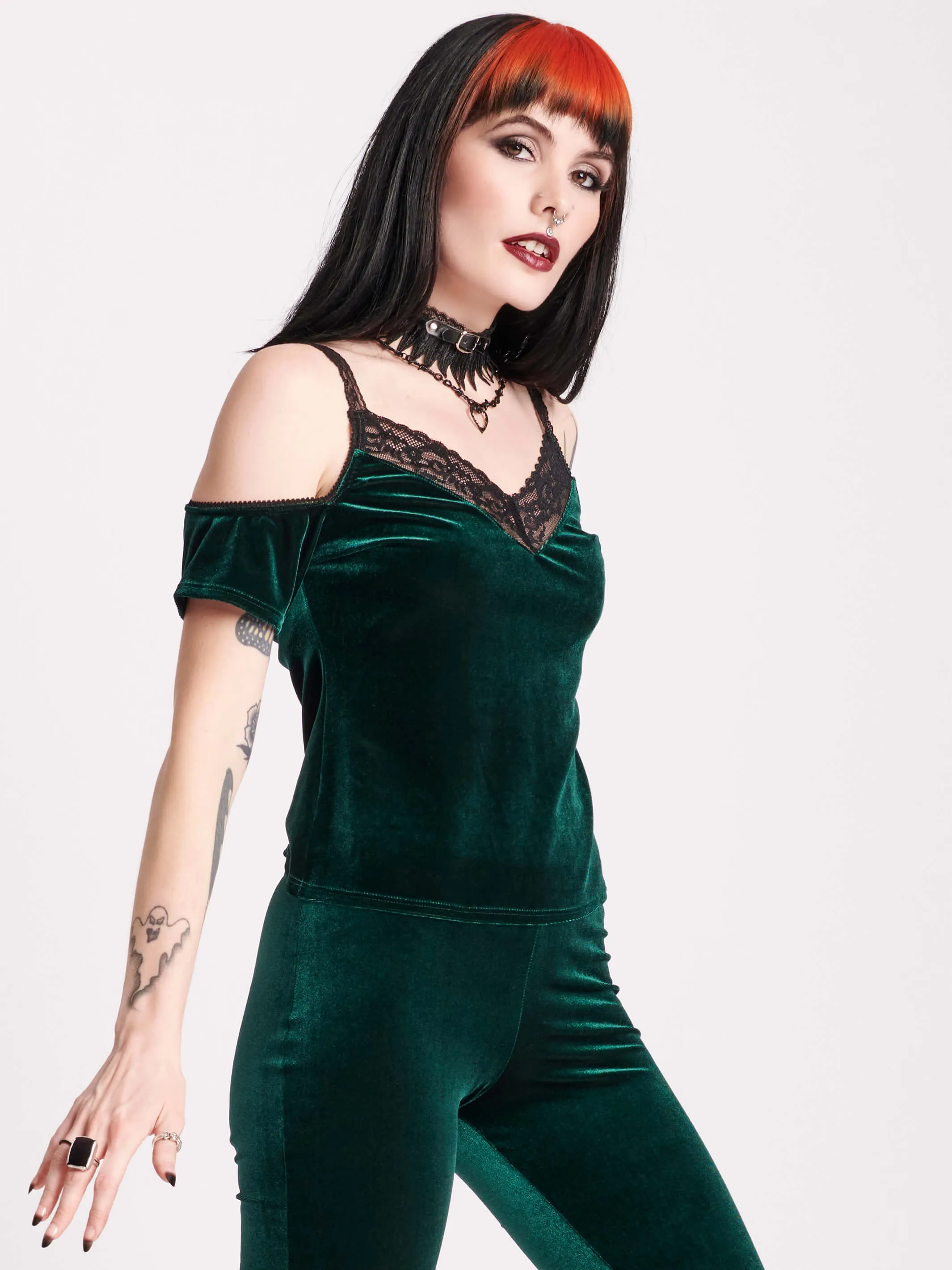Emerald Velvet Lace Top