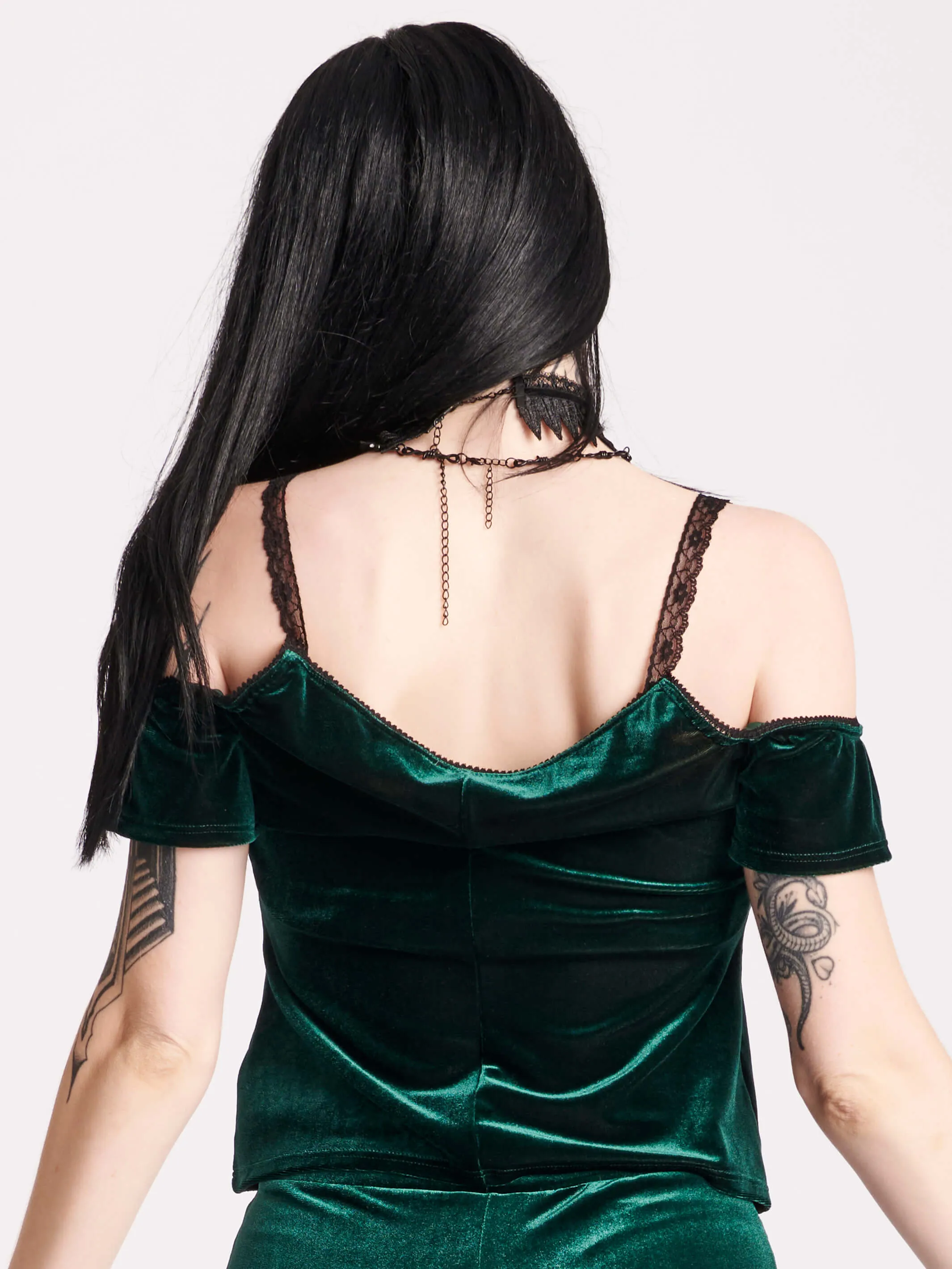Emerald Velvet Lace Top