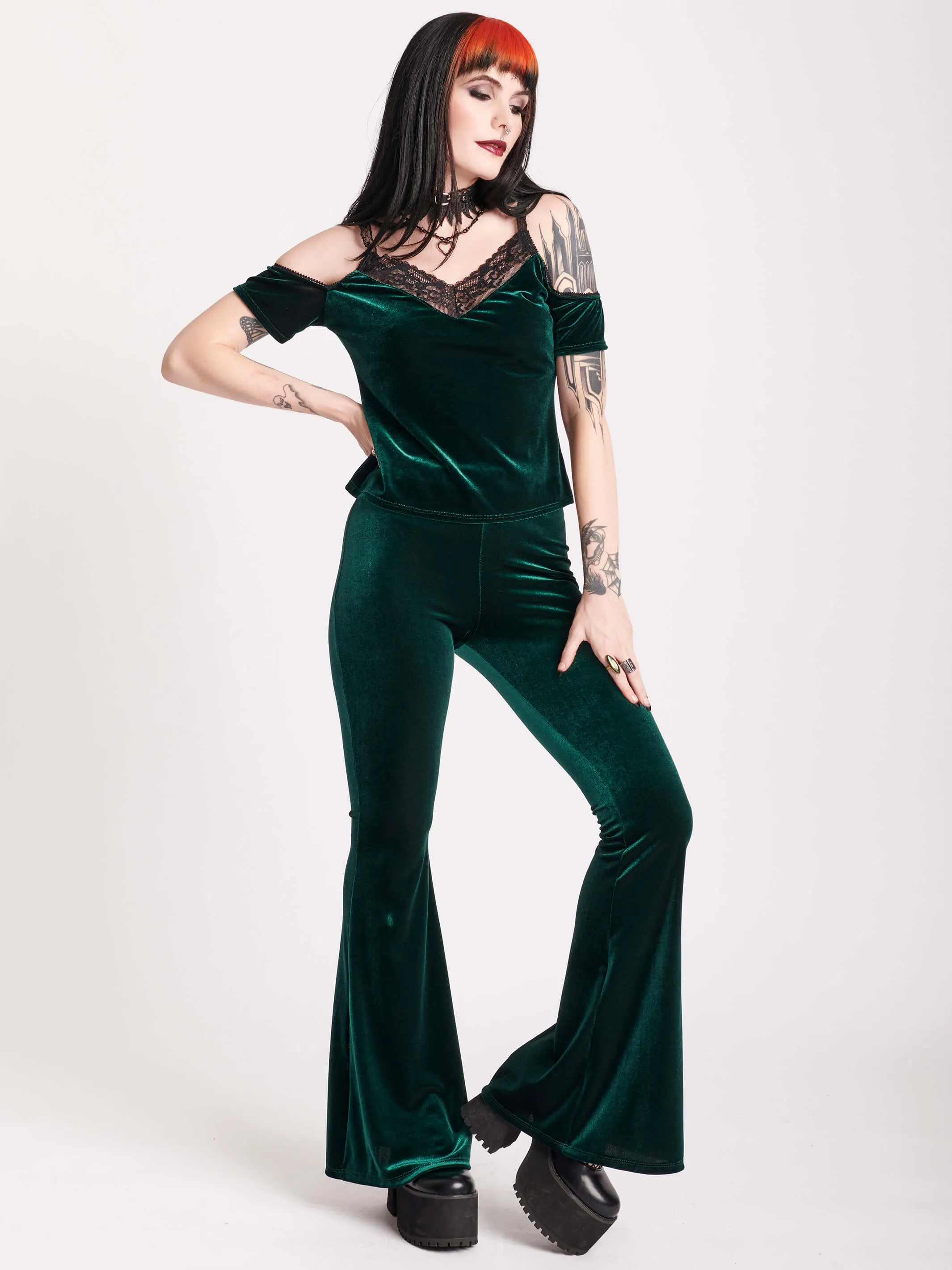 Emerald Velvet Lace Top