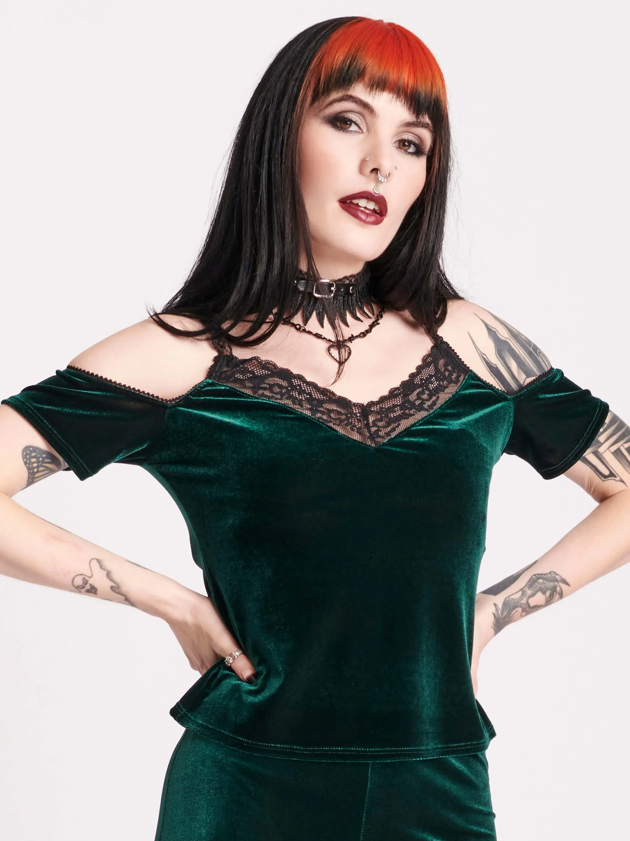 Emerald Velvet Lace Top