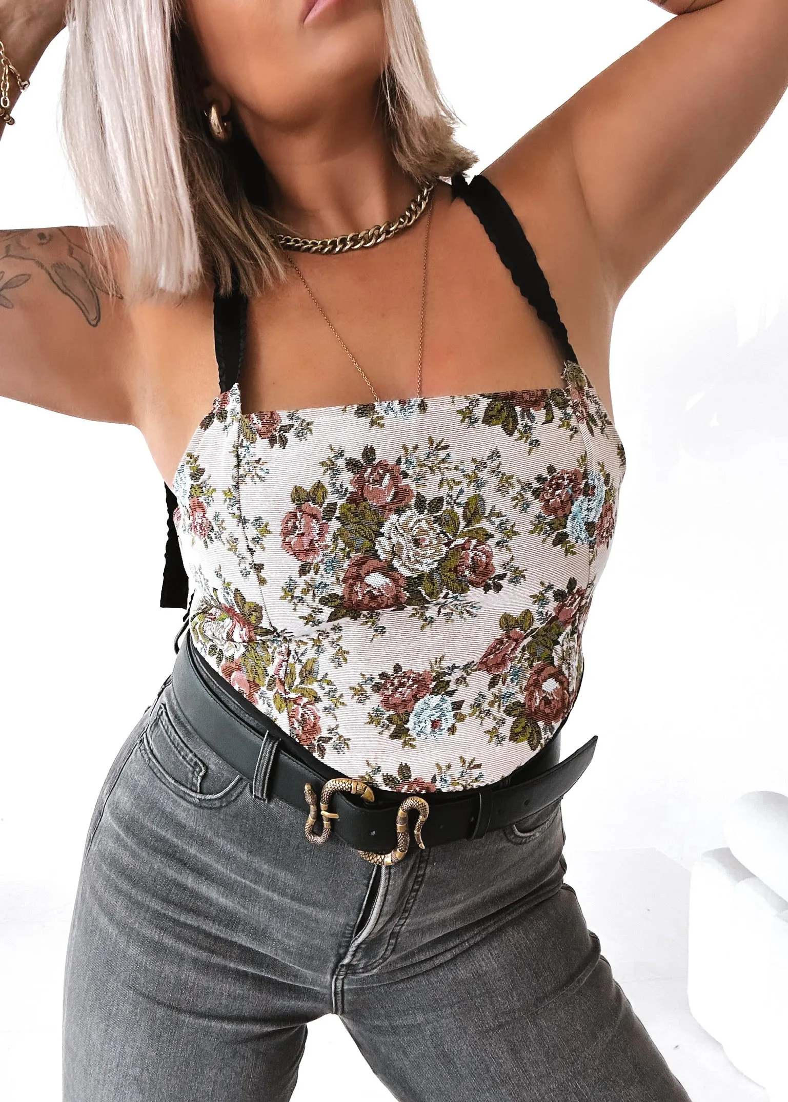 FINAL SALE: ANASTASIA LACE UP JACQUARD TOP