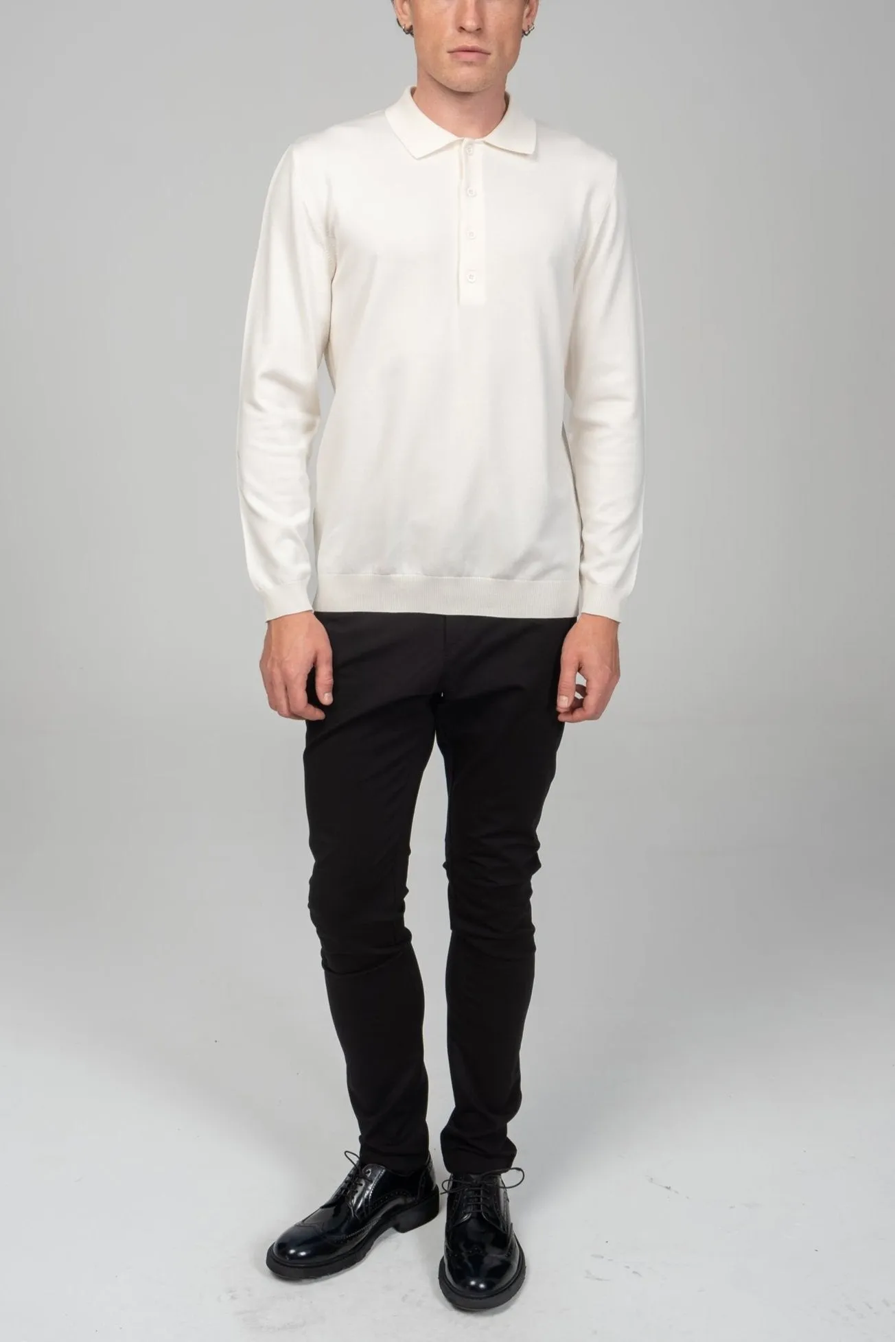 Four Button Down Polo Sweater  - Ecru
