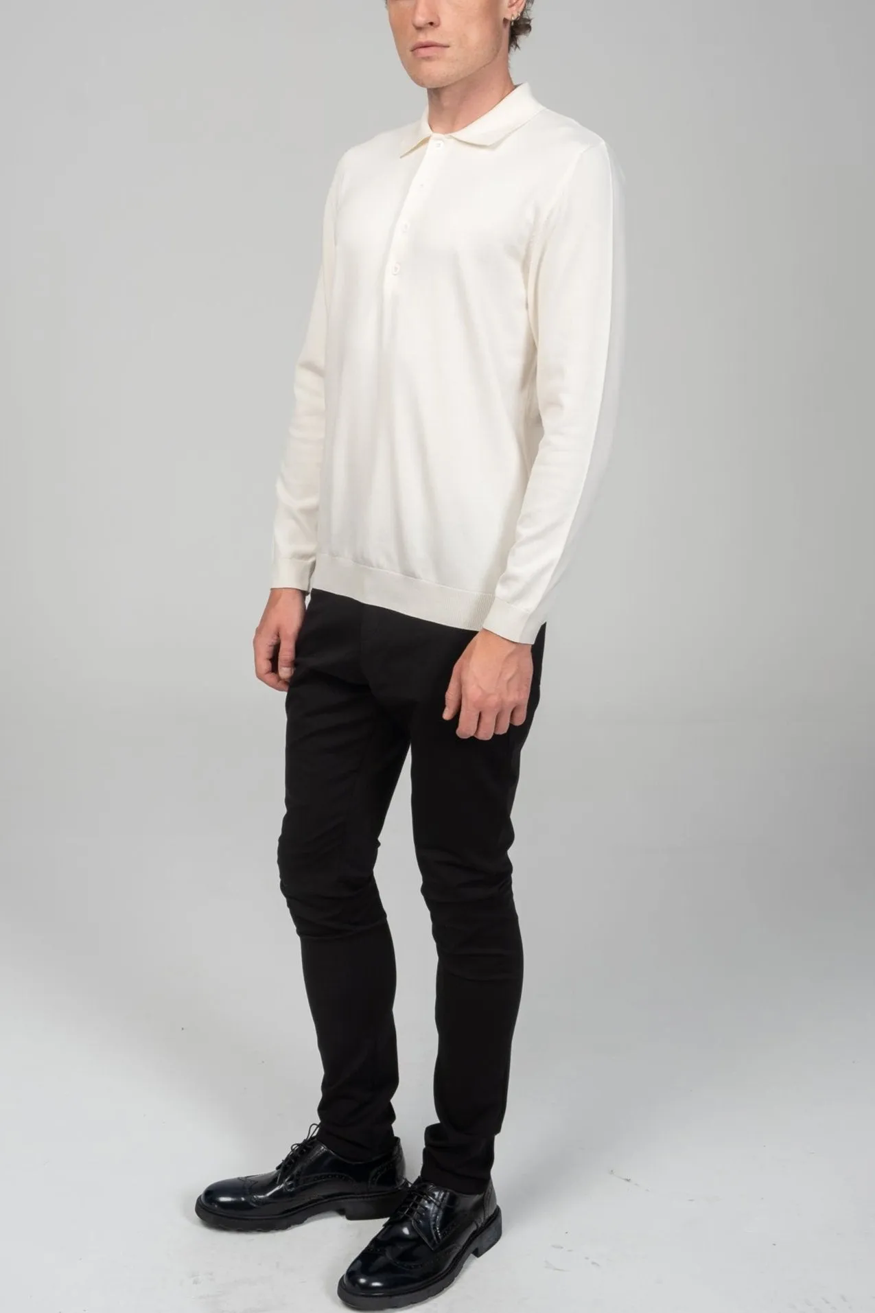 Four Button Down Polo Sweater  - Ecru