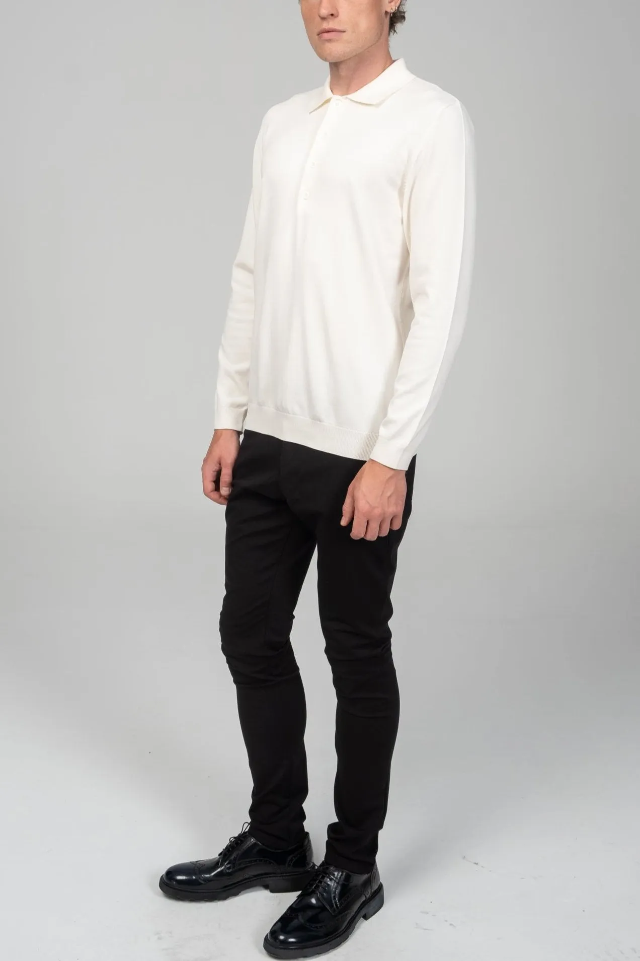 Four Button Down Polo Sweater  - Ecru