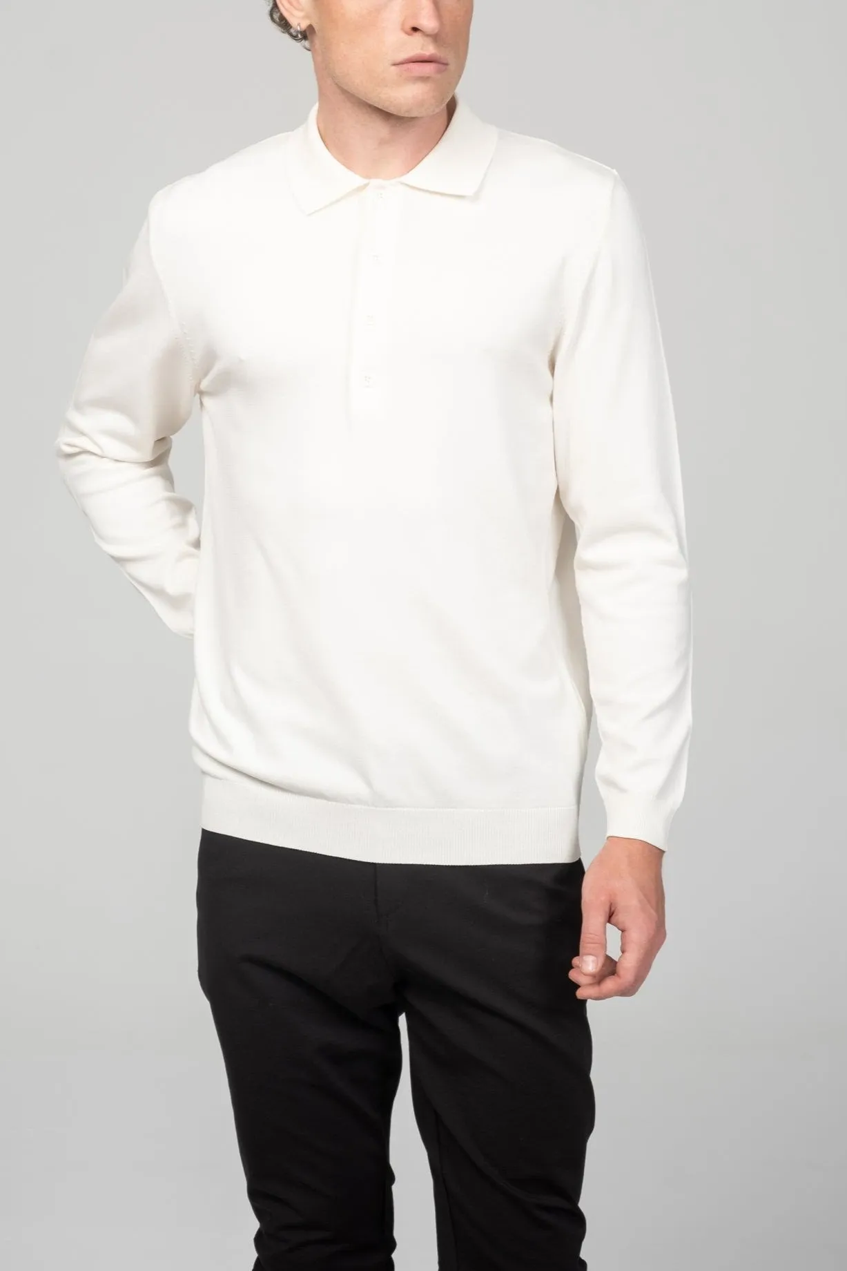 Four Button Down Polo Sweater  - Ecru
