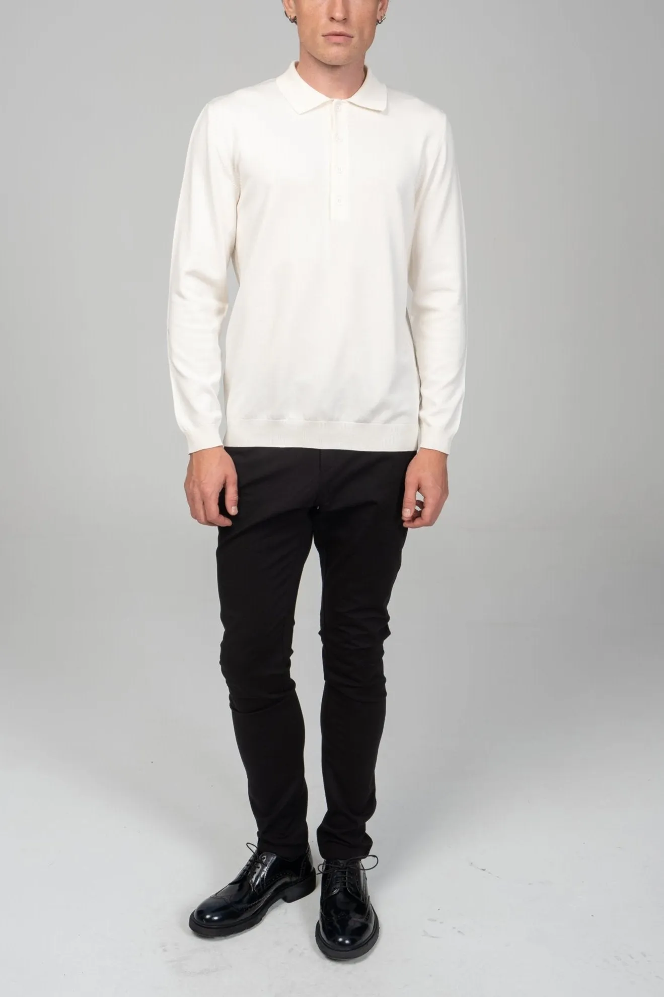 Four Button Down Polo Sweater  - Ecru