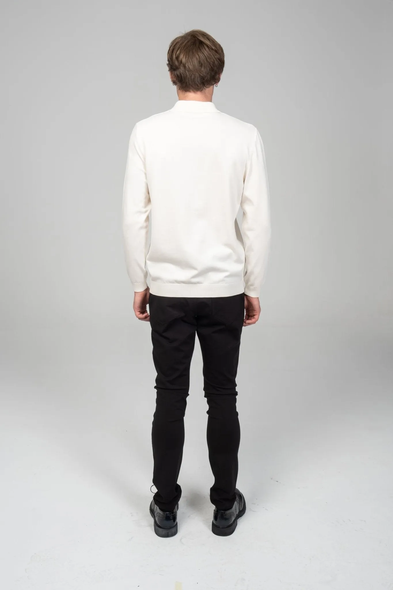 Four Button Down Polo Sweater  - Ecru