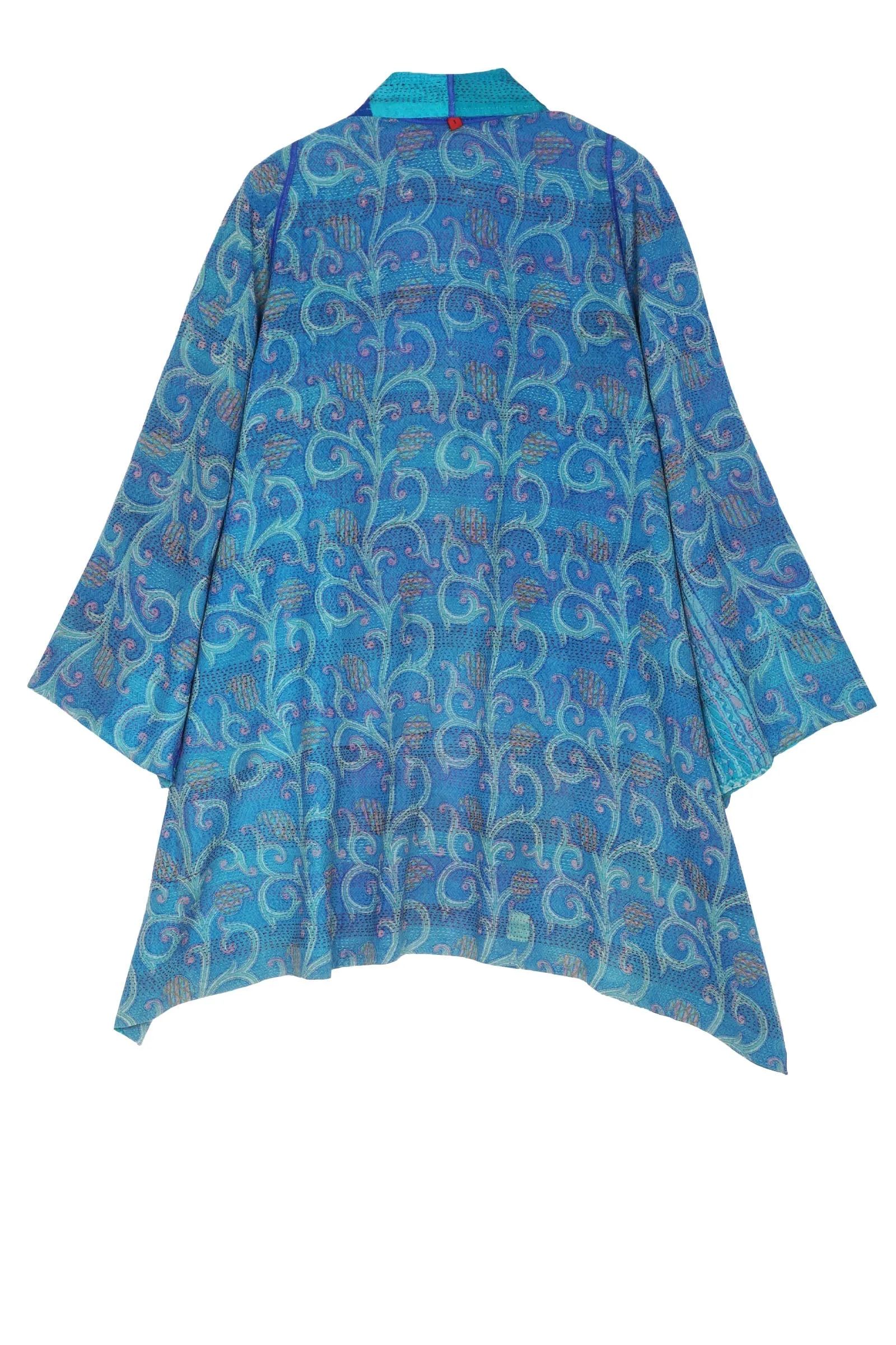 GEORGETTE VINTAGE SILK PATCH KANTHA A-LINE JKT - gs2003-tuq -