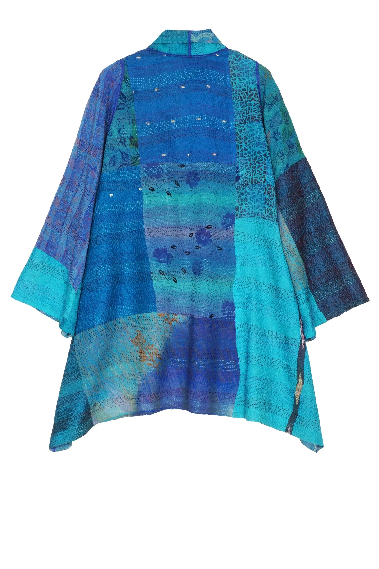 GEORGETTE VINTAGE SILK PATCH KANTHA A-LINE JKT - gs2003-tuq -