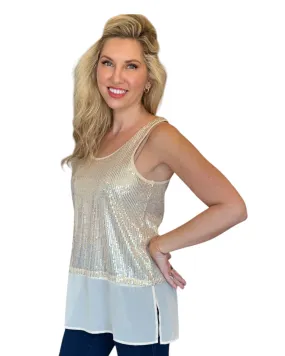 Gold Dust Sequin and Chiffon Sleeveless Top