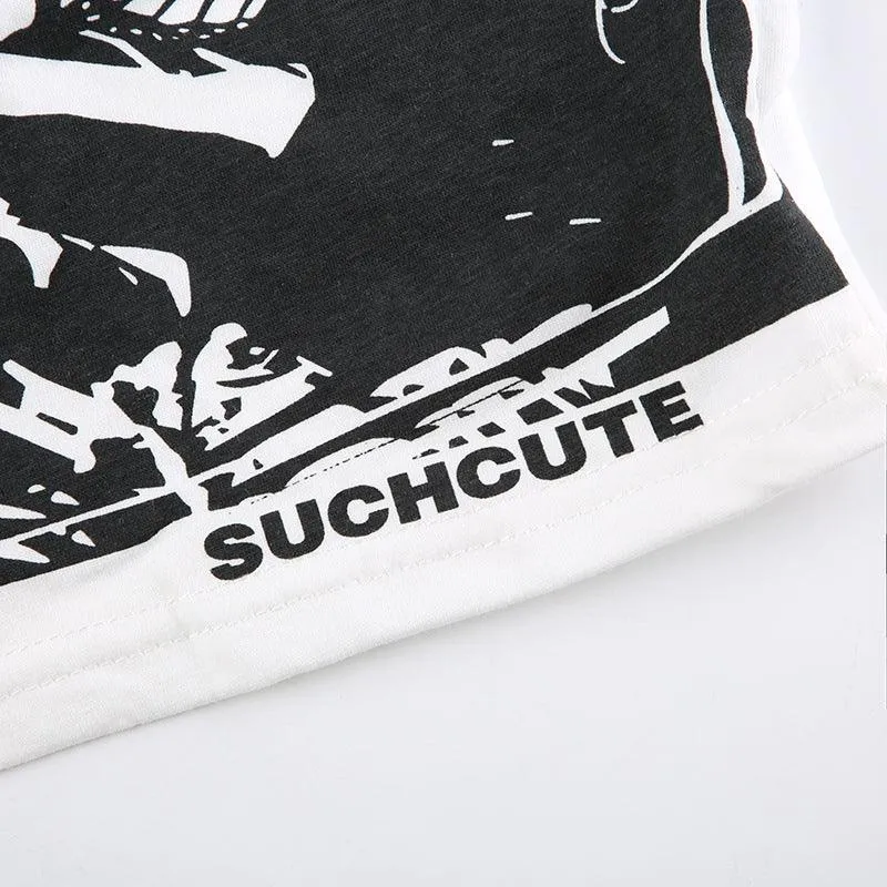 Graphic Print Strapless Bandeau Top