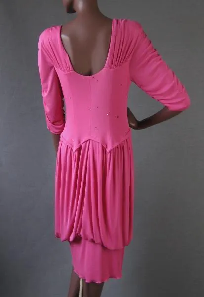 Holly's Harp Dress 70s 80s Women's Vintage Draped Ruched Pink Silk Wedding Guest VFG Medium