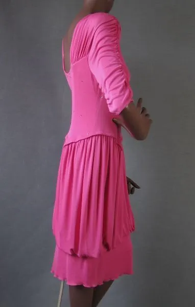 Holly's Harp Dress 70s 80s Women's Vintage Draped Ruched Pink Silk Wedding Guest VFG Medium