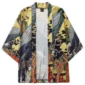 Japanese Ukiyo-E Whale and Wave Printed Kimono