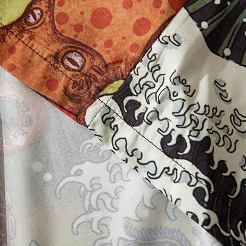 Japanese Ukiyo-E Whale and Wave Printed Kimono