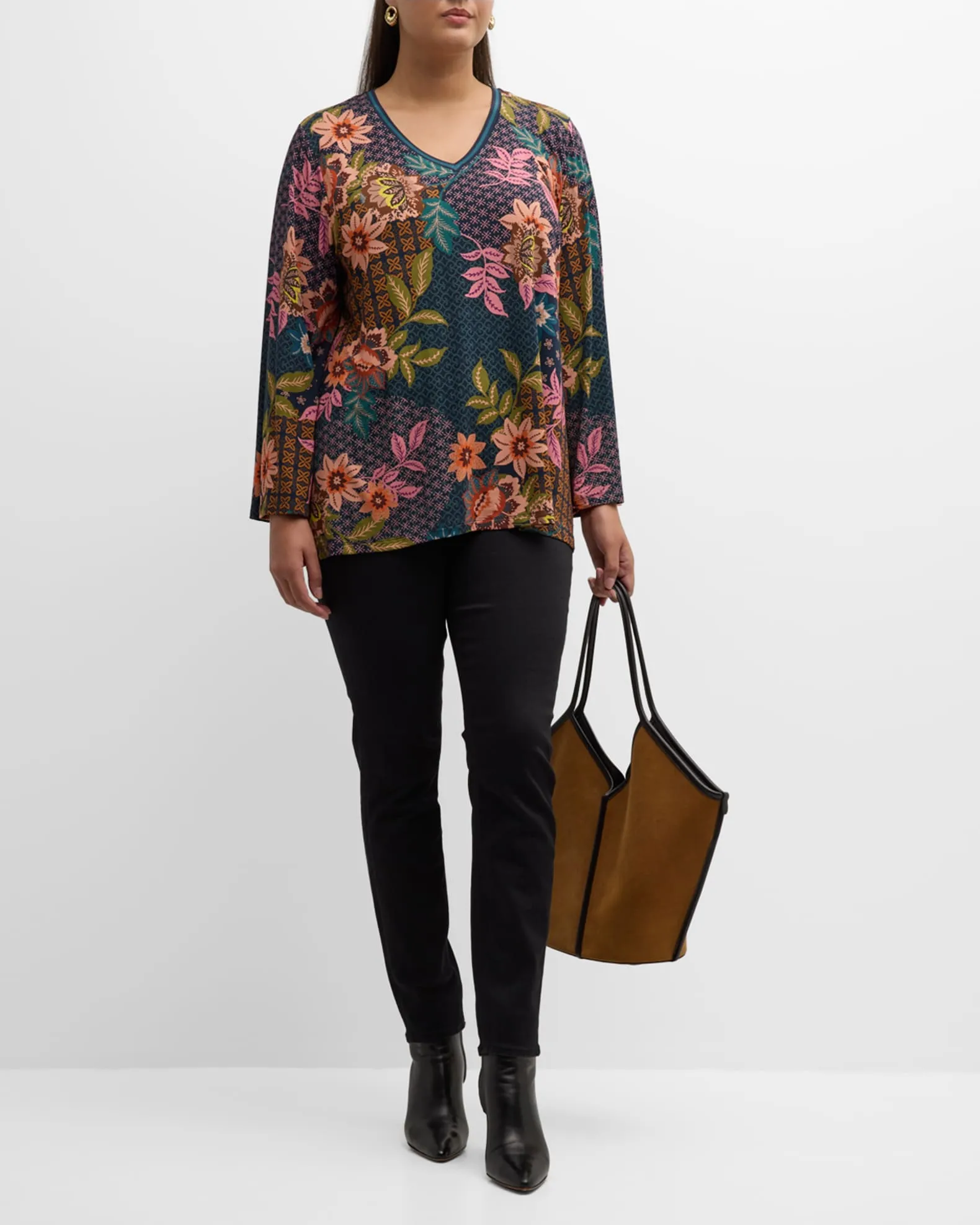 Johnny Was Plus Delfino V Neck Kimono Sleeve Tee Floral Blue Top Shirt Flower New