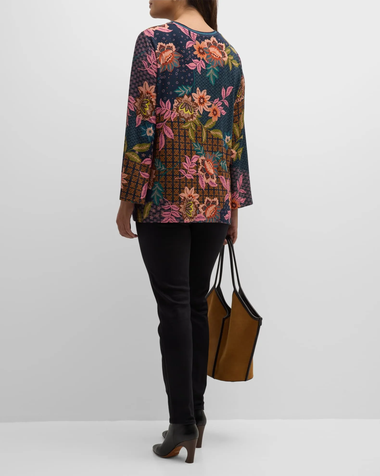 Johnny Was Plus Delfino V Neck Kimono Sleeve Tee Floral Blue Top Shirt Flower New
