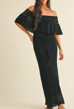 Knit Crochet Off-Shoulder Maxi Dress