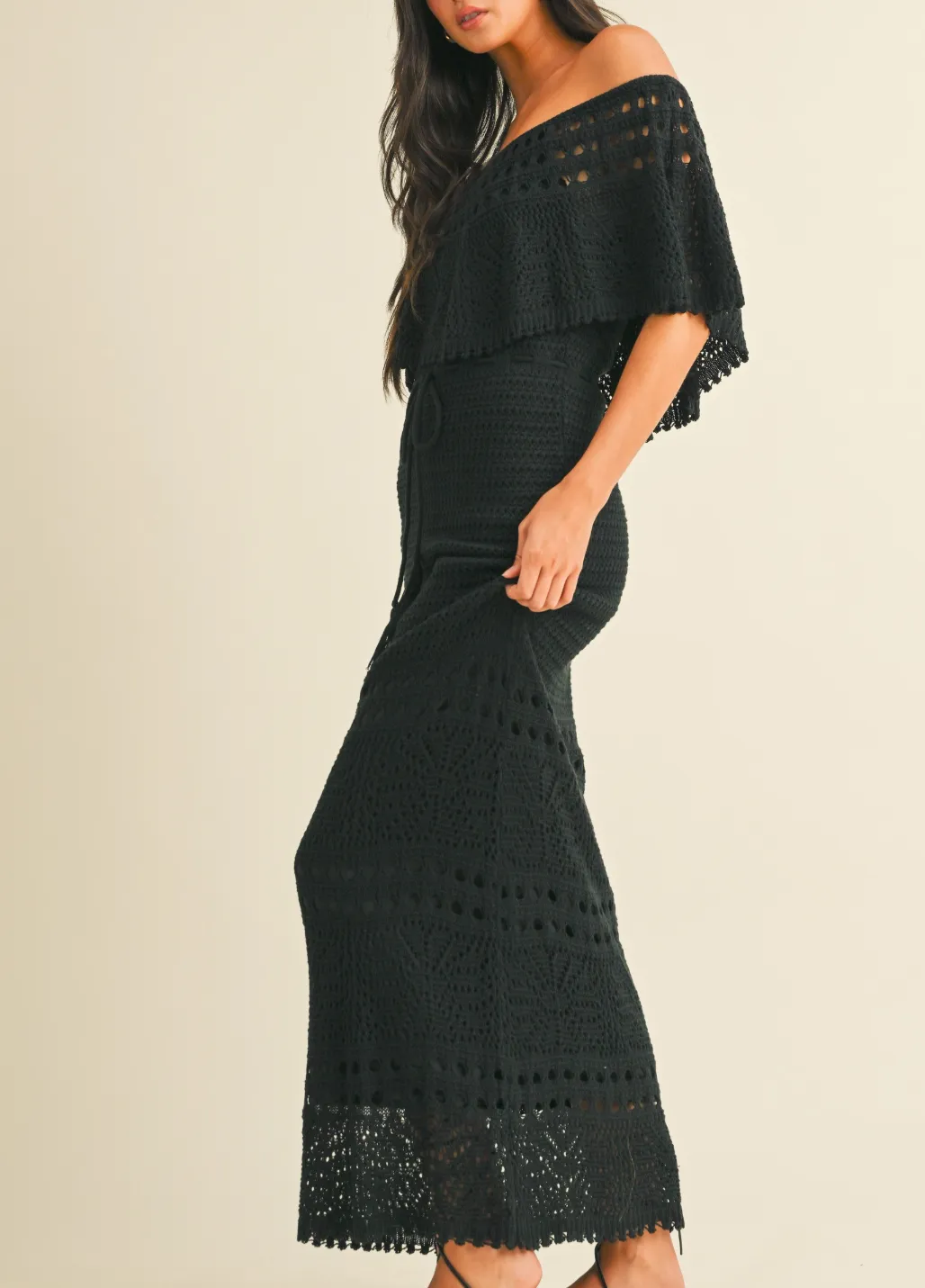 Knit Crochet Off-Shoulder Maxi Dress
