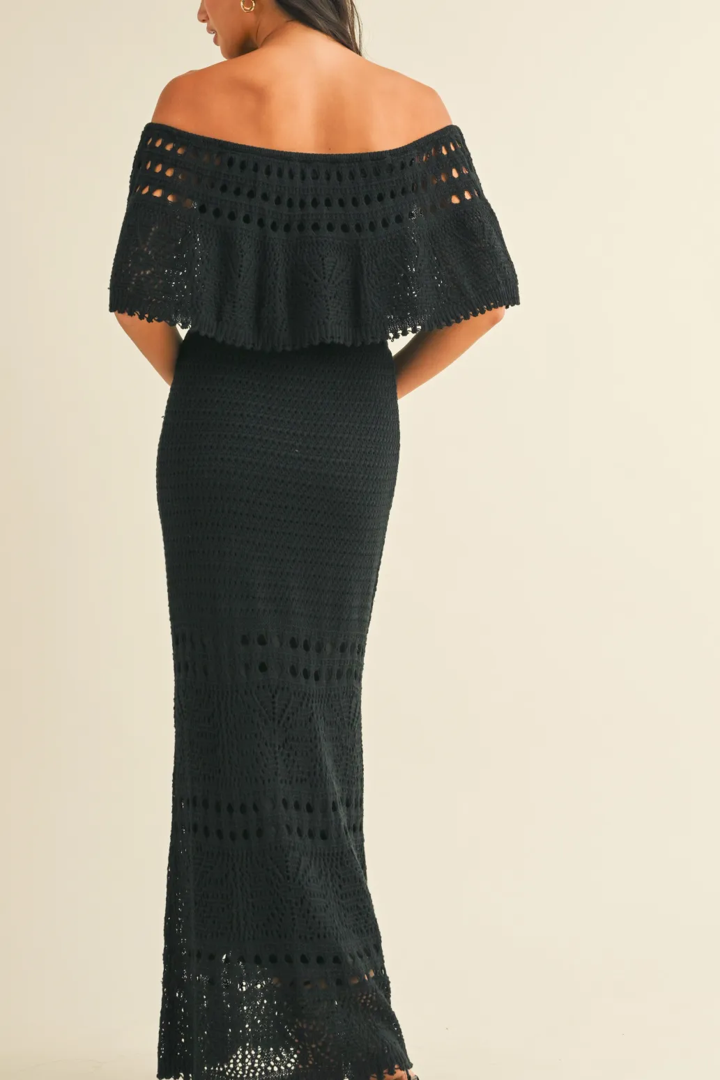 Knit Crochet Off-Shoulder Maxi Dress