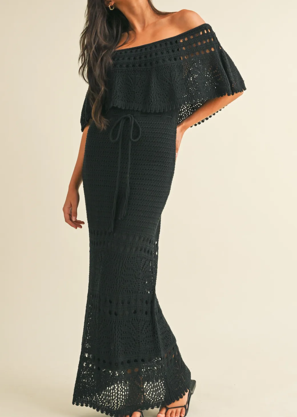 Knit Crochet Off-Shoulder Maxi Dress