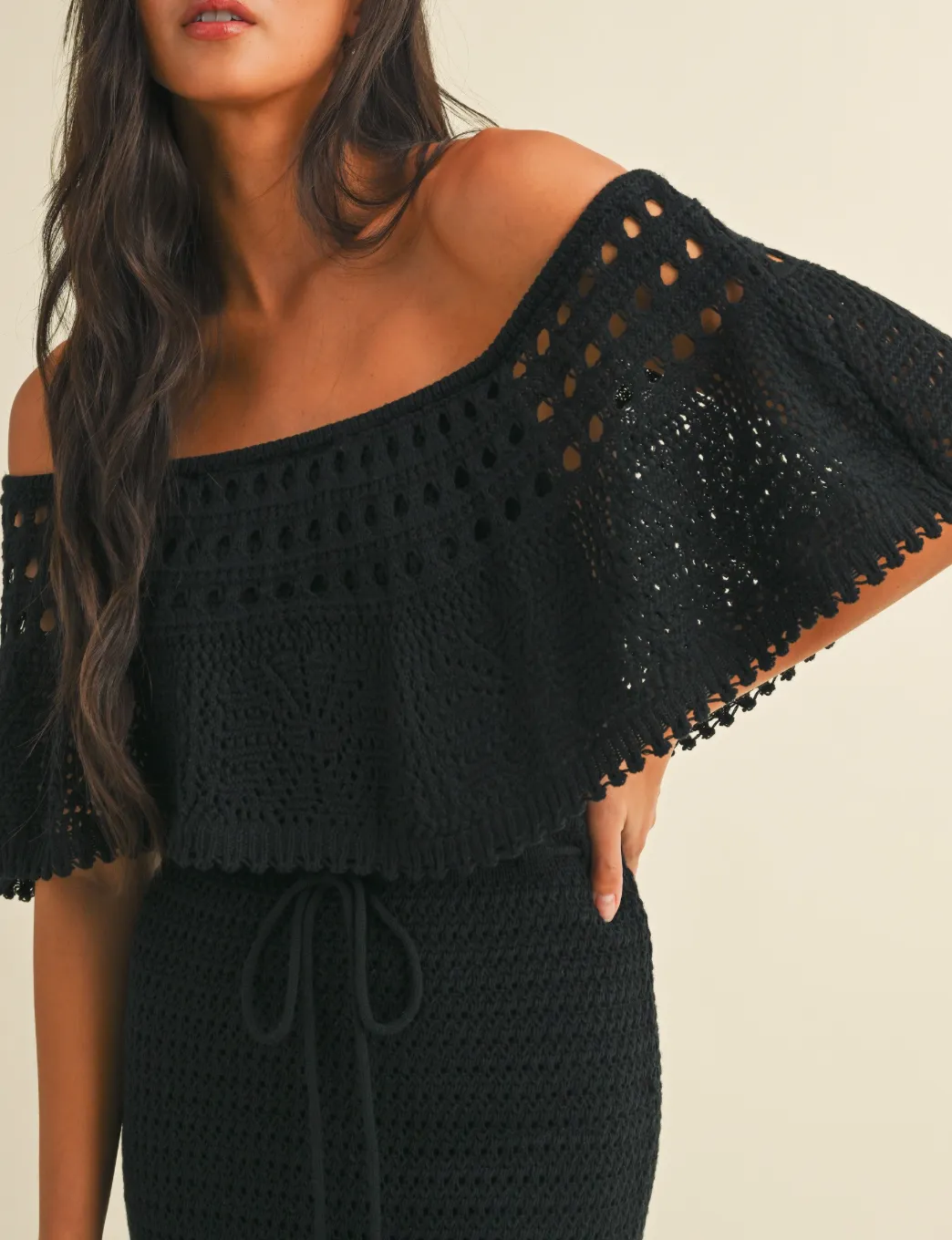 Knit Crochet Off-Shoulder Maxi Dress