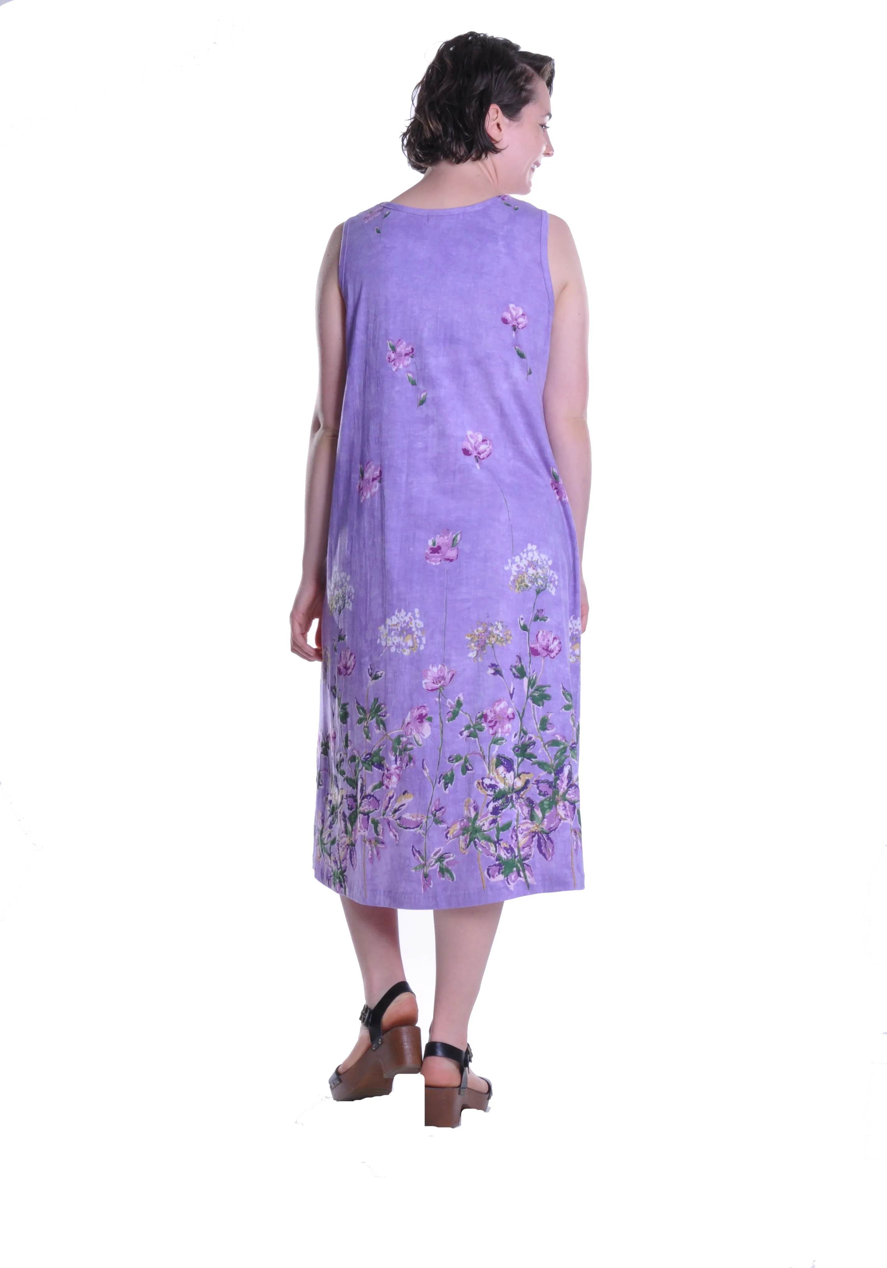 La Cera Sleeveless Printed A-Line Cotton Jersey Knit Dress