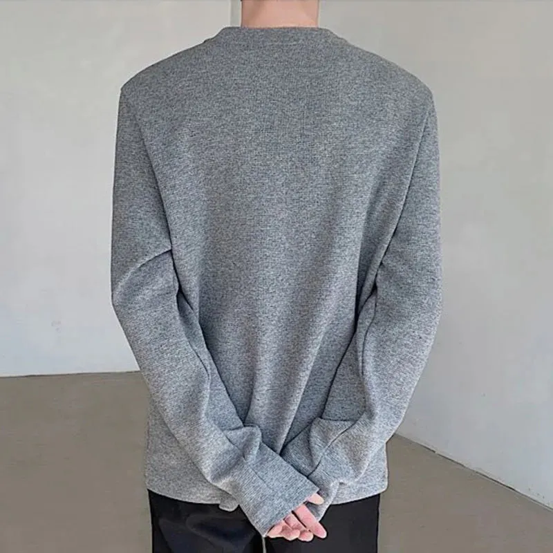 Men's T-shirt Casual Solid Color Male Pullover Long Sleeve Tops Korean Style Men Clothing Stylish Autumn 9C4333