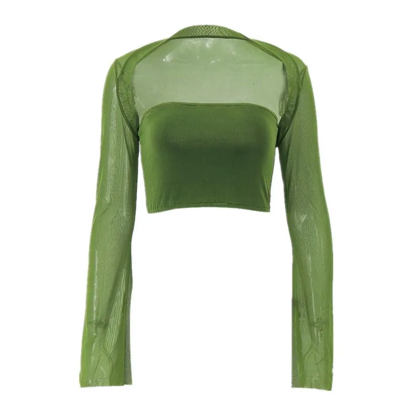 Mesh Sleeve Bandeau Top