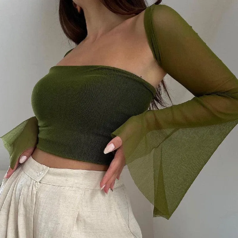 Mesh Sleeve Bandeau Top