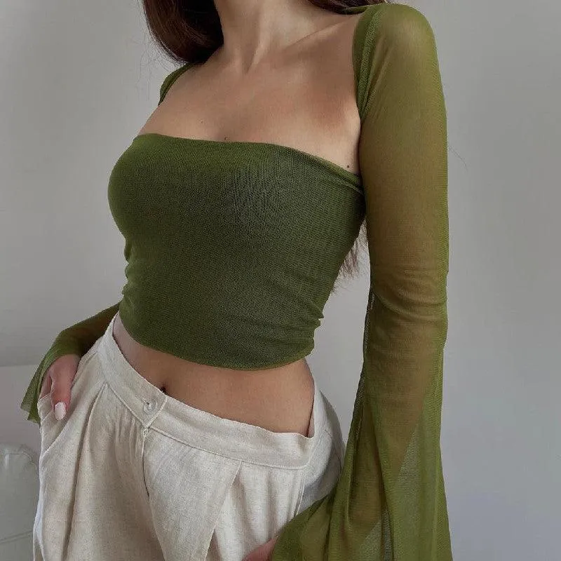 Mesh Sleeve Bandeau Top