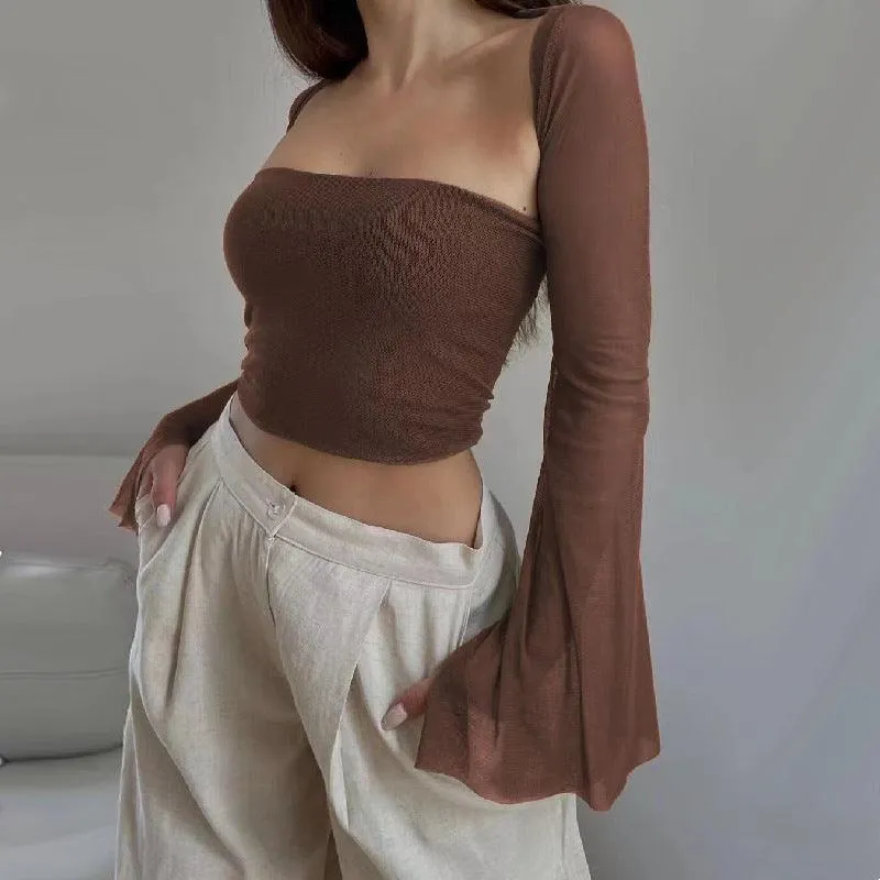 Mesh Sleeve Bandeau Top
