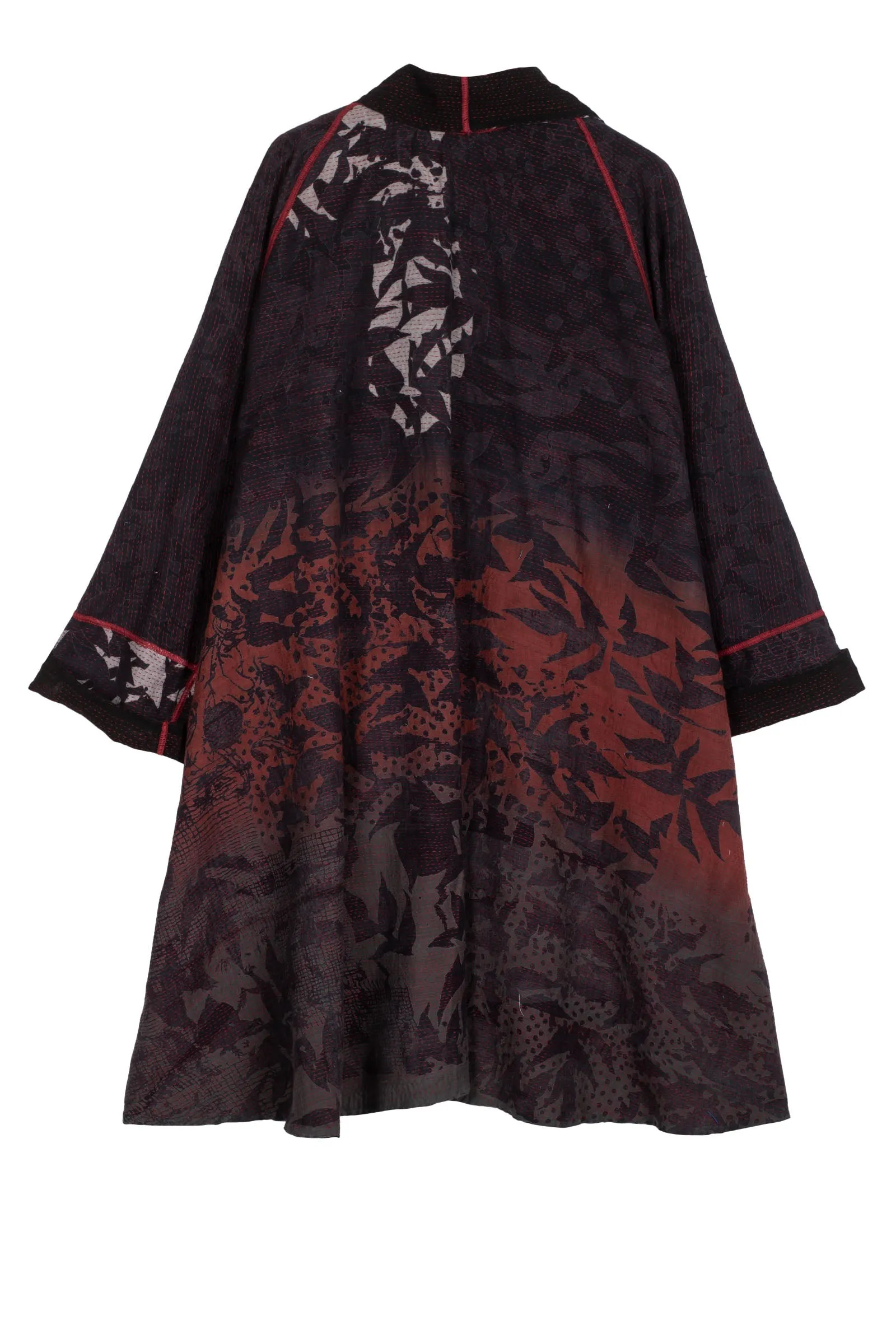 MONOTONE TWILIGHT PRINT KANTHA KIMONO LONG JACKET - tp2005-red -