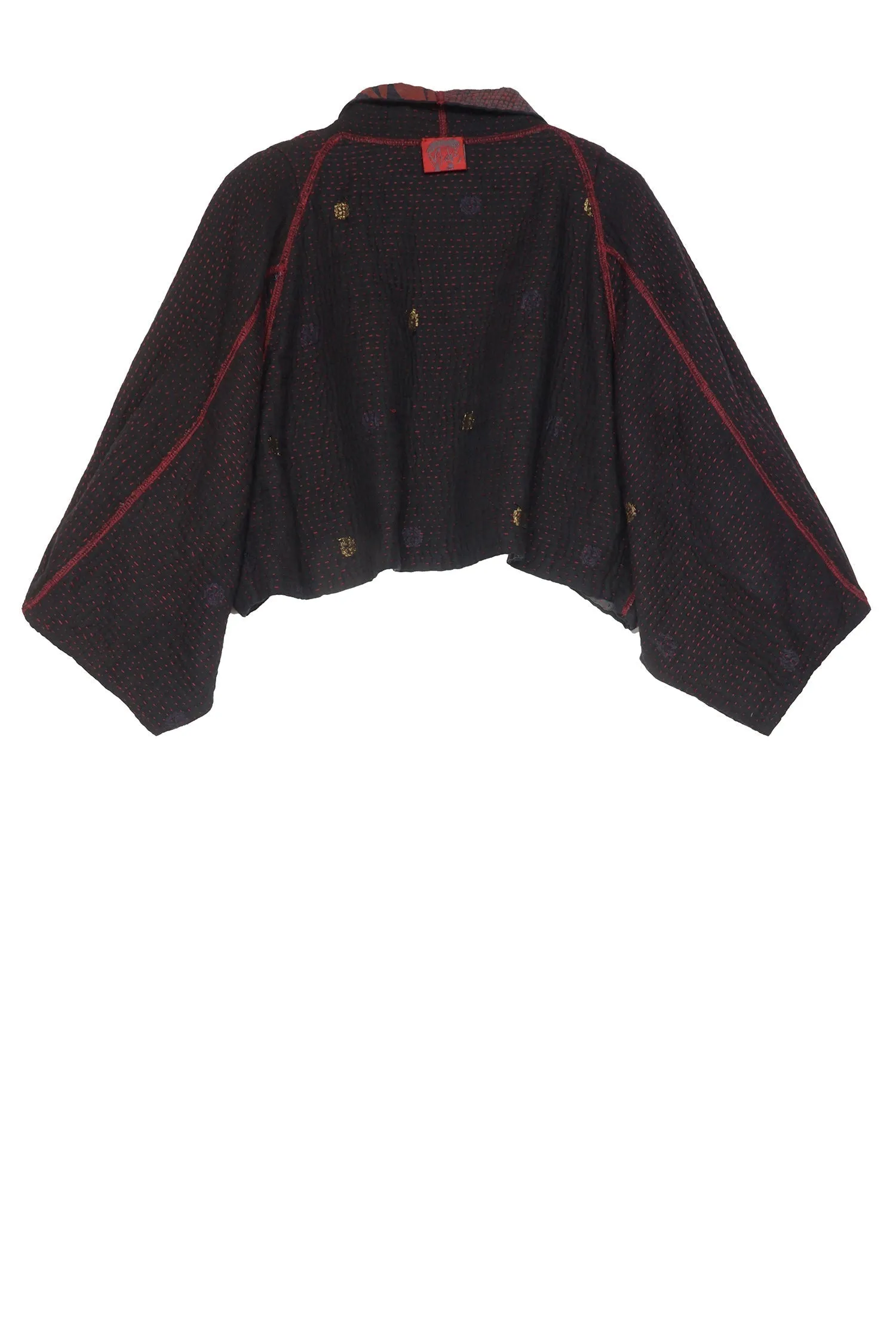 MONOTONE TWILIGHT PRINT KANTHA PUFF SLV. SHRUG - tp4062-red -