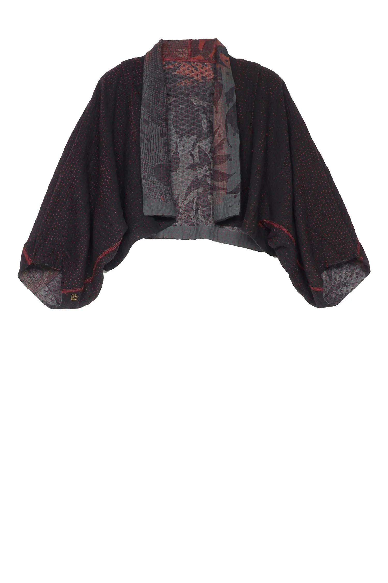 MONOTONE TWILIGHT PRINT KANTHA PUFF SLV. SHRUG - tp4062-red -