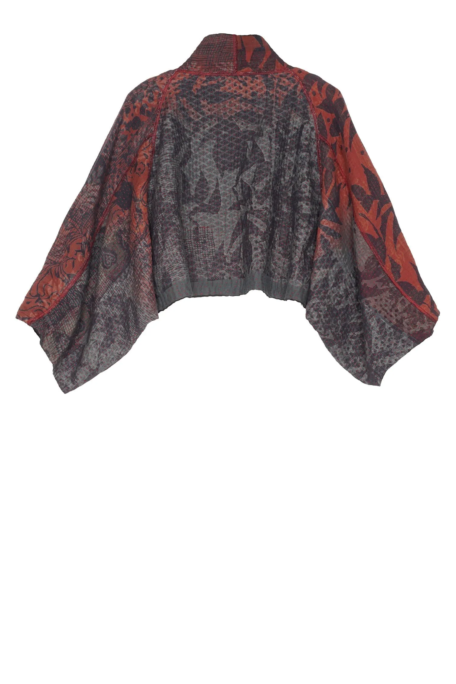 MONOTONE TWILIGHT PRINT KANTHA PUFF SLV. SHRUG - tp4062-red -
