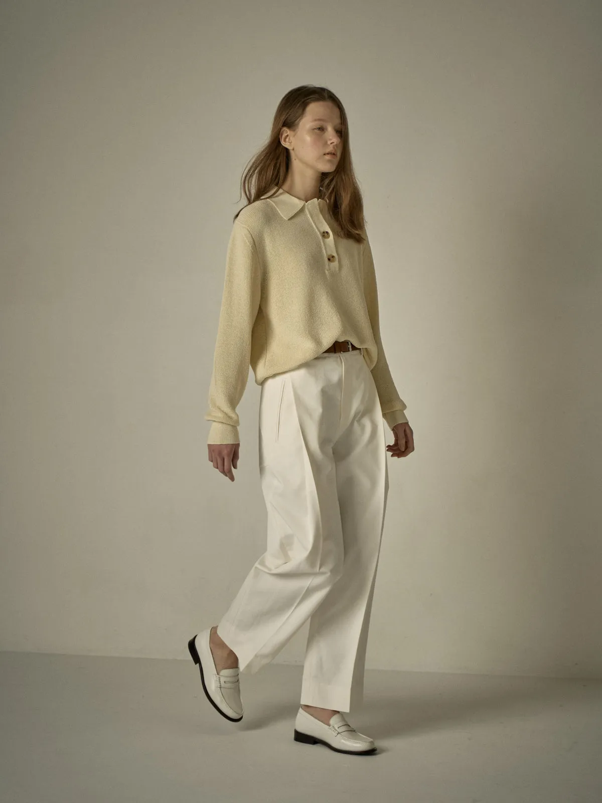 Open Collar Polo Shirt - Ivory