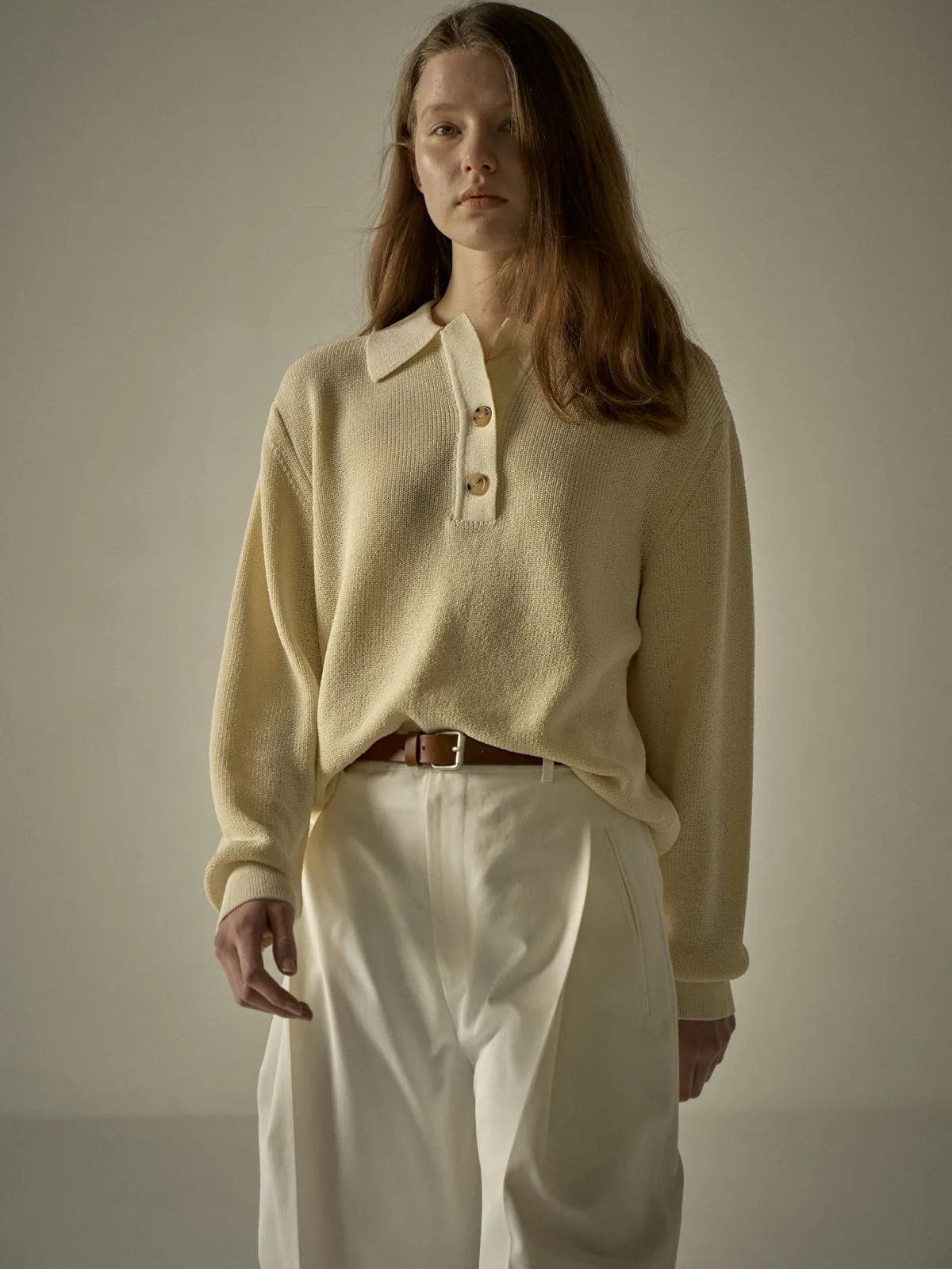 Open Collar Polo Shirt - Ivory