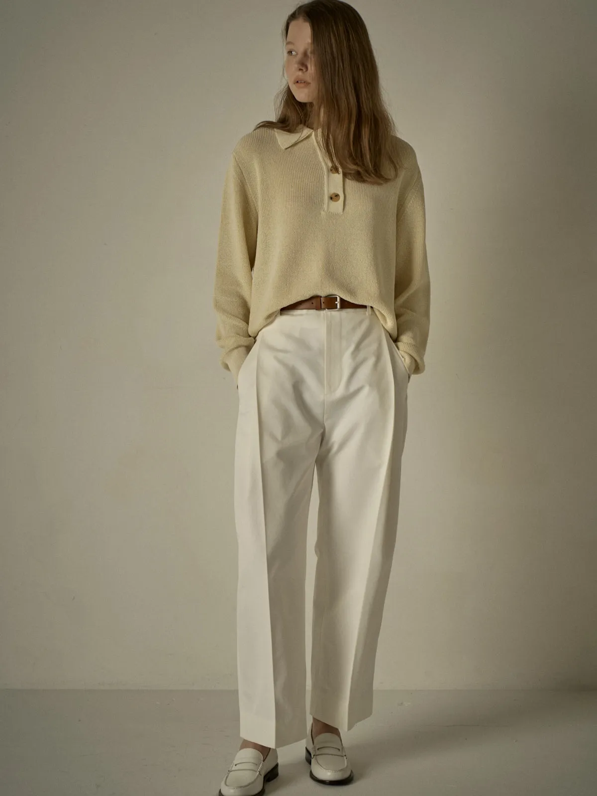 Open Collar Polo Shirt - Ivory