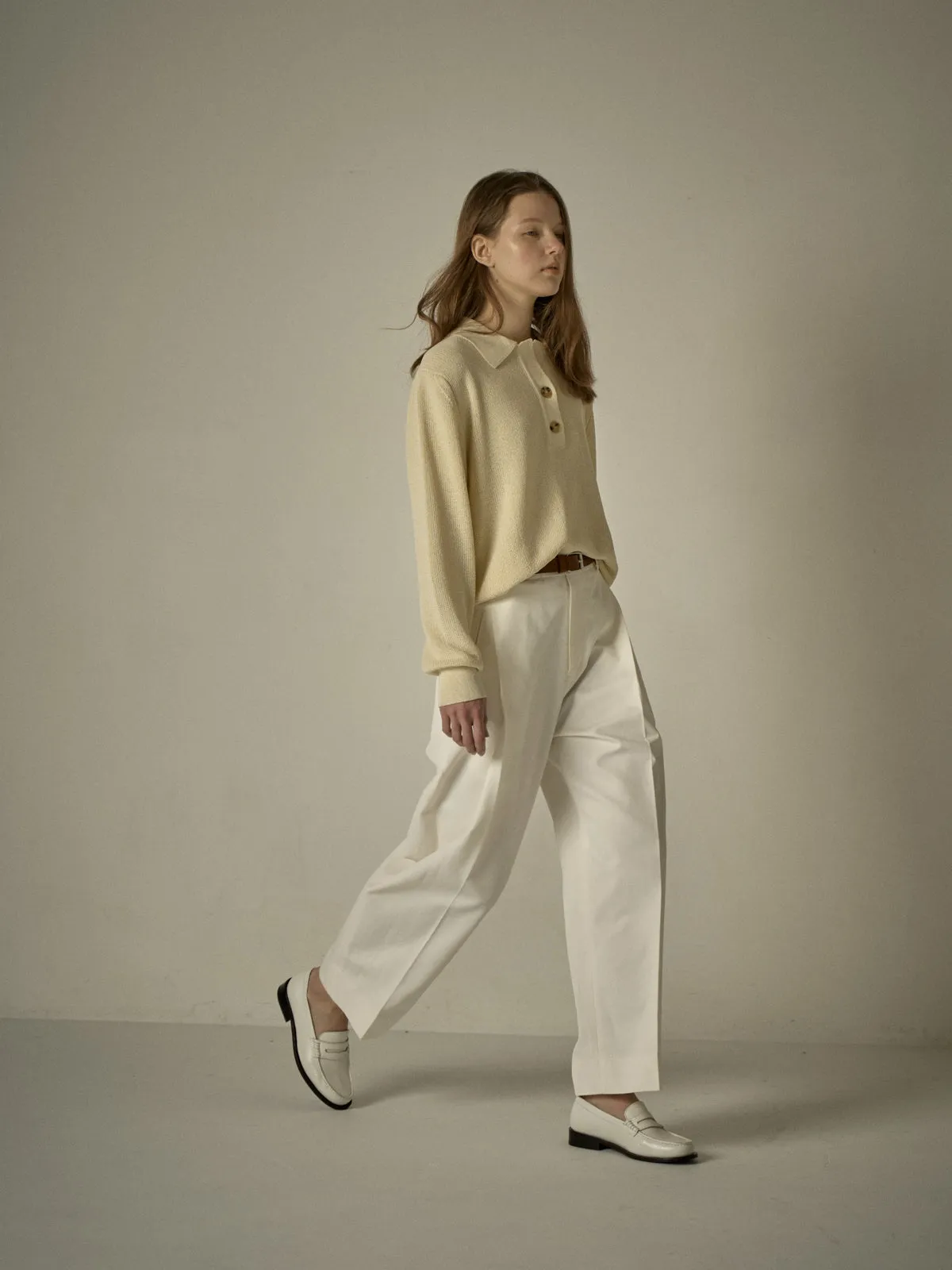 Open Collar Polo Shirt - Ivory