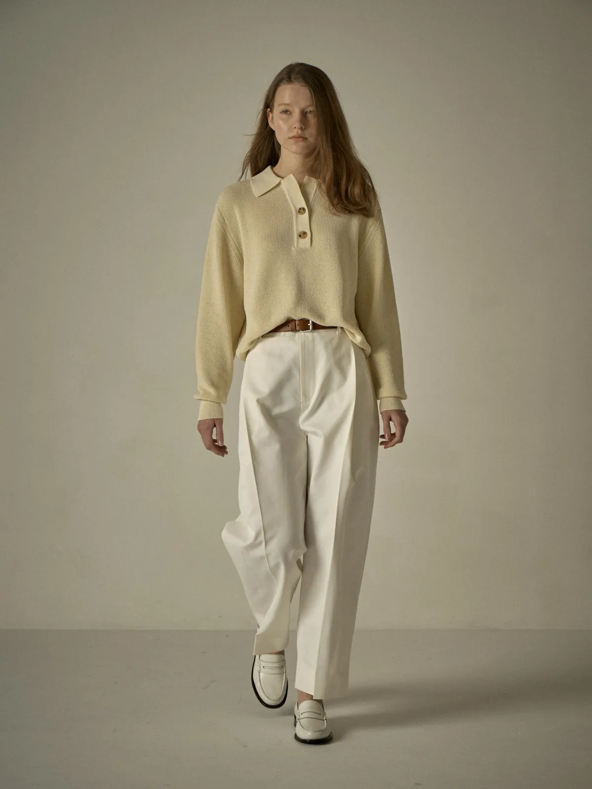 Open Collar Polo Shirt - Ivory