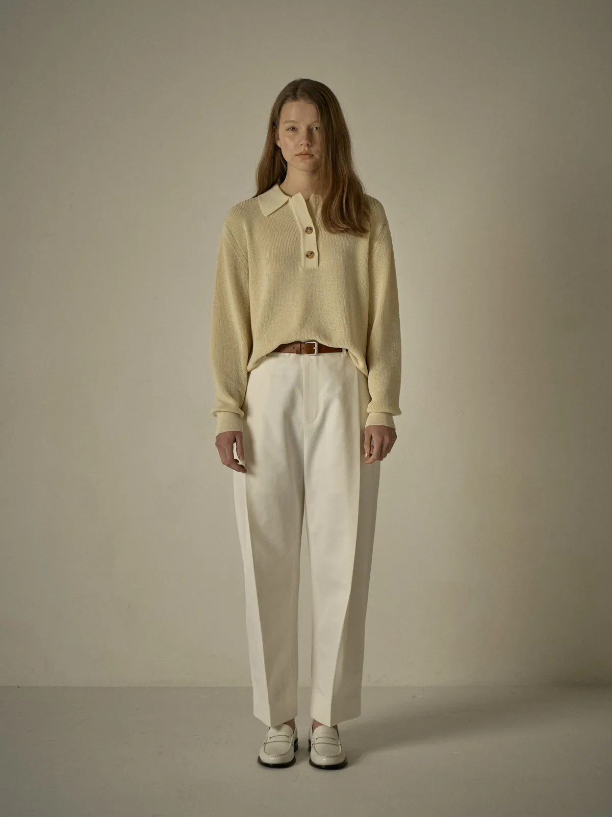 Open Collar Polo Shirt - Ivory