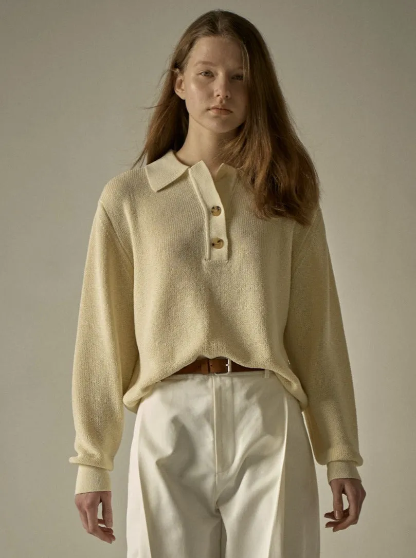 Open Collar Polo Shirt - Ivory